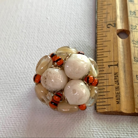 Hobe Vintage Clip Earrings Cream Orange - Picture 4 of 7